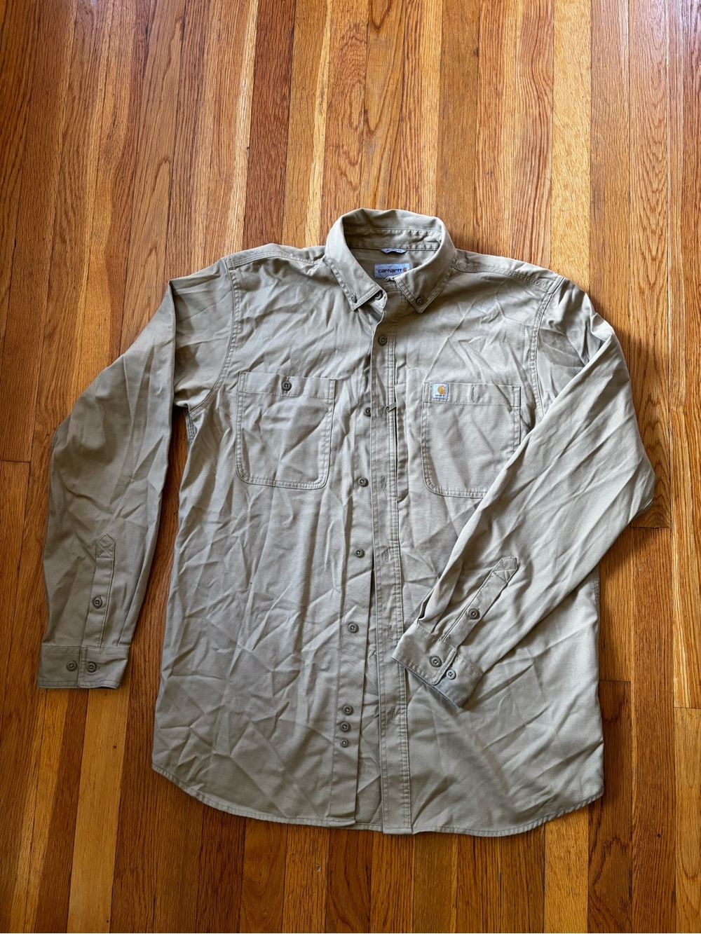 Carhartt Men's Button-Down Work Shirt - Khaki/Tan Large Tall